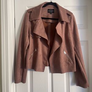 Haute Monde Women's Rose-Mauve Suede Moto Jacket